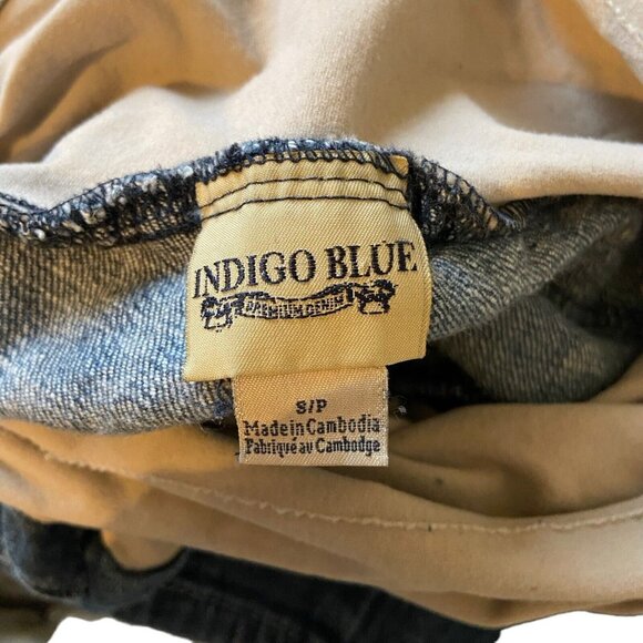 Indigo Blue Maternity Womens Jeans Distressed Blue Small Full Panel Band Beige - Picture 3 of 15